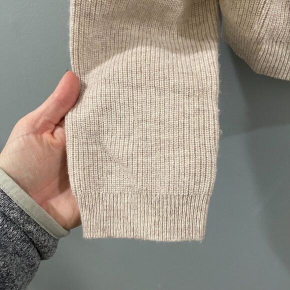 Theory Cowl Neck Ribbed Cropped Sweater - Tan M - Picture 4 of 4